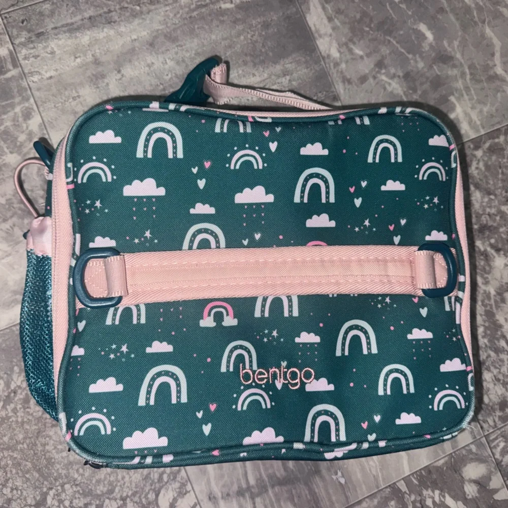 Bentgo Kids Double Insulated Lunch Bag Green Pink Rainbow Print Shoulder Strap